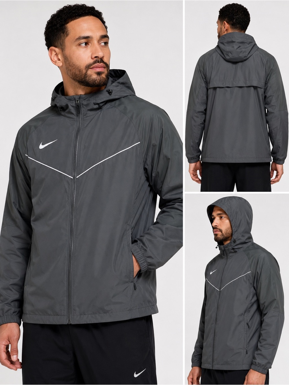 Nike Storm-FIT Hooded Rain Jacket Gray Full Zip Windbreaker XL